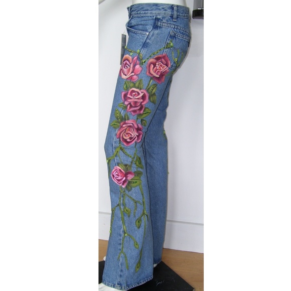 floral painted jeans